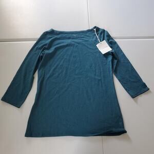 Garnet Hill Shirt Womens XS Teal 3/4 Sleeve Boat Neck Organic Pima Modal Stretch